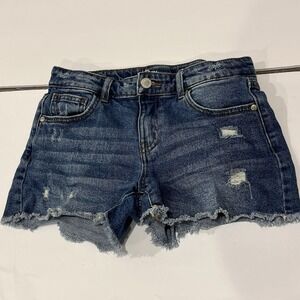 Girls Jean Shorts XL Size 14 Distressed Medium Wash Inseam 3" Mid Rise Y2K